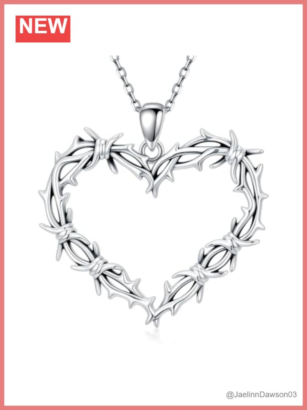 925 Sterling Silver Gothic Thorns Necklace Heart Barbed Wire Pendant Necklace